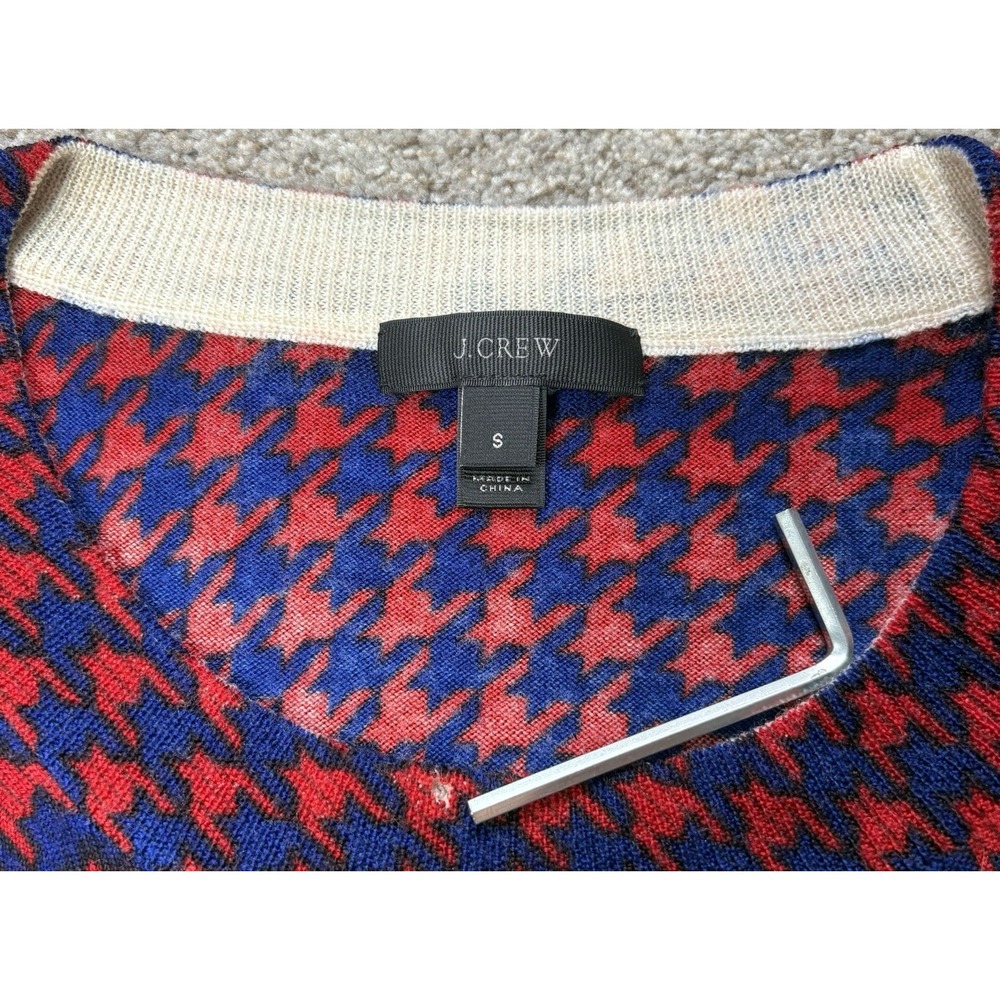 J. Crew Sweater Women's Small 100% Merino Wool Tippi Blue Red Houndstooth F8262 - Picture 6 of 9
